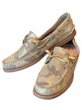 NEW Sperry Top-Sider Camo Glitter Gold Camouflage Slide on Boat Shoe Vida 11